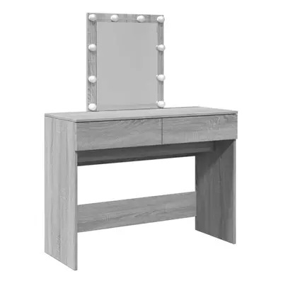 (grey sonoma) vidaXL Dressing Table with LED Cosmetic Table Vanity Makeup Table Smoked Oak