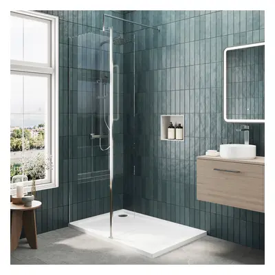 8mm Glass Walk In Wetroom Screen and Hinged Return Screen with Chrome Profile and Shower Tray - 