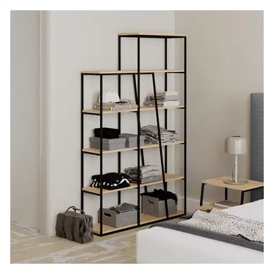 FWStyle Bookshelf Shelving Unit Natural Oak Black Metal Modern Industrial Style