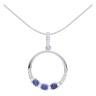 Jewelco London Ladies Sterling Silver Sapphire-Blue Cubic Zirconia Trilogy Half Eternity Pendant