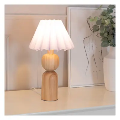 ValueLights Azalea Lilac Scallop Taper Shade Wooden Table Lamp & Bulb