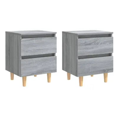 vidaXL 2x Solid Wood Bed Cabinets with Legs Grey Sonoma Side Storage Cabinet