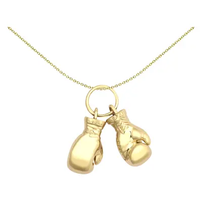 Jewelco London Men's Solid 9ct Yellow Gold Realistic 3D Pair of Boxing Gloves Novelty Pendant - 