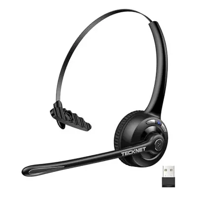 TECKNET Bluetooth Headset, Wireless On Ear Headphones with Noise Cancelling Microphone & USB Don