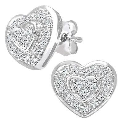 Jewelco London 9ct White Gold Round 0.4ct Diamond Heart Stud Earrings - PE0AXL3654W