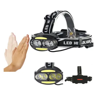 1900LM 6LED Smart Sensor Cycling Headlamp Switch Modes 4xT6+2xCOB LED Red Warning Lig