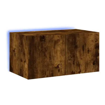 vidaXL TV Wall Cabinet with LED Lights Floating TV Unit TV Cabinet Smoked Oak