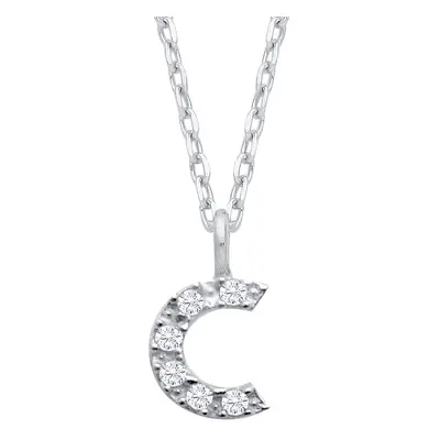 Jewelco London Ladies Rhodium Plated Sterling Silver Encrusted Mini Initial Pendant Necklace + i