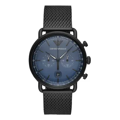 EMPORIO ARMANI AR11201 Chrono Steel Mesh Black Blue Mens Wrist Watch