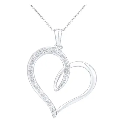 Jewelco London 9ct White Gold Round 6pts Diamond Heart Pendant Necklace inch 46cm - PP0AXL3527W