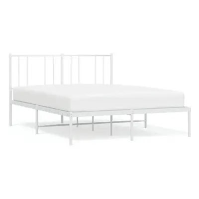 (white, x cm/with headboard) vidaXL Metal Bed Frame with Headboard Bed Base Mattress Foundation 