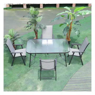 Garden Dining Table & Chairs Set Patio Outdoor Furniture w/ Parasol Hole