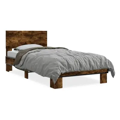 (smoked oak, x cm) vidaXL Bed Frame Home Bed Base Sonoma Oak 90x200 cm Engineered Wood and Metal