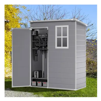 5 x ft Pent Plastic Shed Garden Storage Shed with Floor and Window, Grey