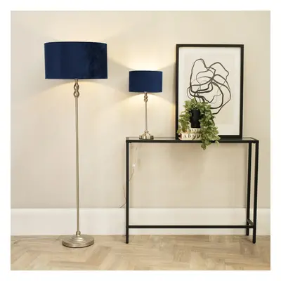 ValueLights Maggie Navy Velvet Chrome Candlestick Floor Lamp with Bulb