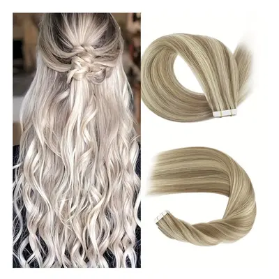 20pcs Long Highlight Human Hair Tape In Hair Extensions Natural Looking For Daily Use