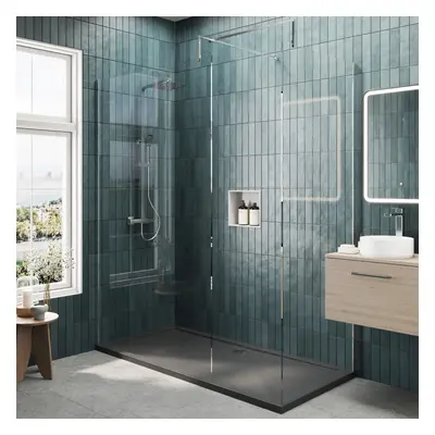 8mm Glass Walk In Wetroom Screens with Chrome Profile and Slate Grey Shower Tray - x 800mm