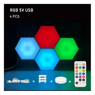 (4pcs) RGB LED Lamp Hexagon Light Touch Sensor RGBW LED Honeycomb Light Colorful Night Light USB