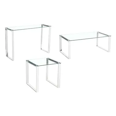 Charles Jacobs Set of Stainless Mirror Finish Living Room Glass Furniture - Coffee Console Side 