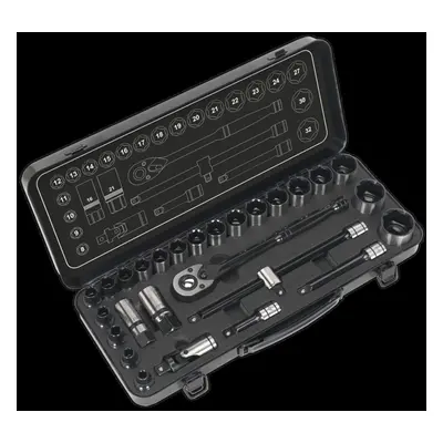 Socket Set 28pc 1/2"Sq Drive 6pt WallDrive® Metric Black Series