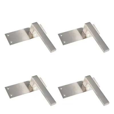 4x PAIR Straight Square Handle on Slim Latch Backplate x 50mm Satin Nickel