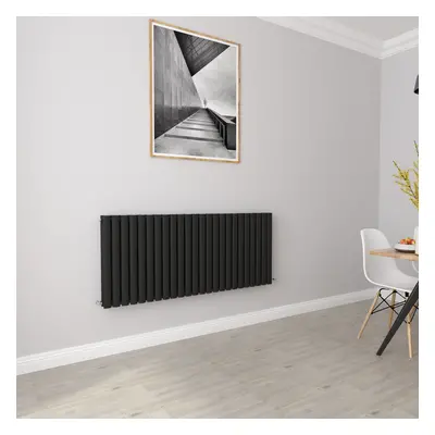 (Double 600x1416mm, Black) Designer Oval Column Radiator Central Heating