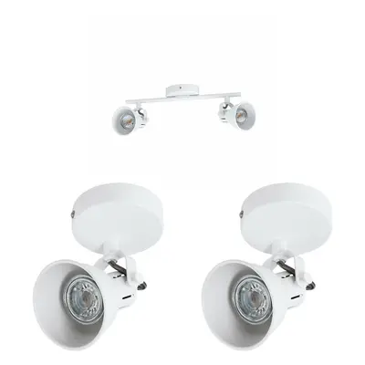 Twin Ceiling Spot Light & 2x Matching Wall Lights Matt White Adjustable Head