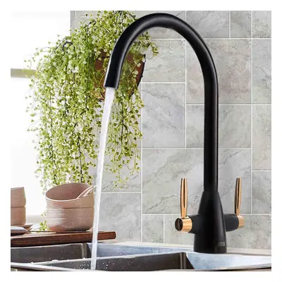 Black and Rose Gold Twin Lever Mono Kitchen Mixer Tap