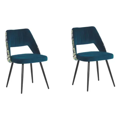 Set of Dining Chairs ANSLEY Velvet Sea Blue