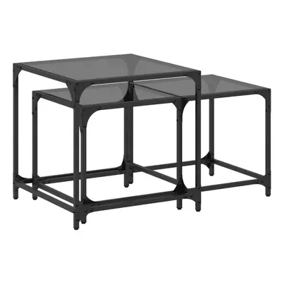 (black) vidaXL Nesting Coffee Tables pcs with Transparent Glass Top Table Steel