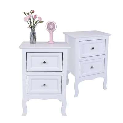 2Pcs Two-Tier Bedroom Night Table Drawers Bedside Cabinet White