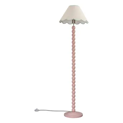 ValueLights Bobbins Rose Pink Floor Lamp Green Scallop Shade & Bulb