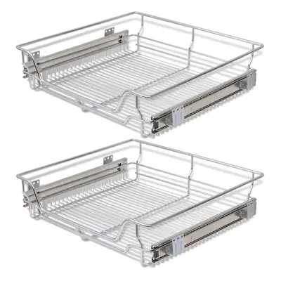 vidaXL 2x Pull-Out Wire Baskets Silver 600mm Kitchen Utensil Holder Rack Unit