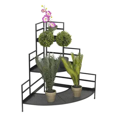 3 Tier Indoor Outdoor Black Metal Folding Corner Flower Display Shelf