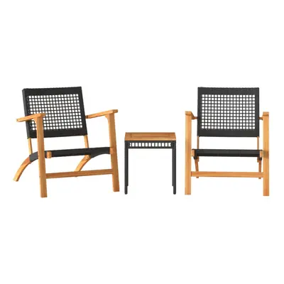 (black, with table) vidaXL Garden Chairs Outdoor Chair Seat Poly Rattan and Acacia Wood pcs