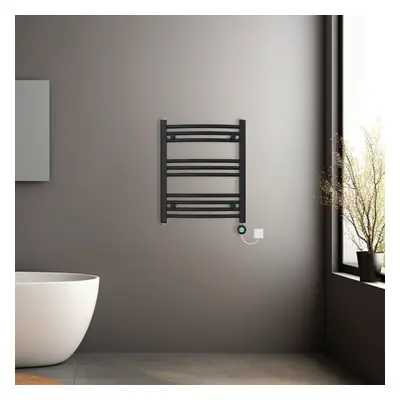 (Black, 600x500mm) Prefilled Electric Heated Towel Rail Radiator Curved Thermo Smart WiFi