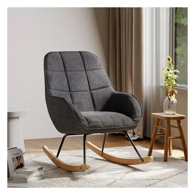 Grey High-Back Linen Upholstered Rocking Chair