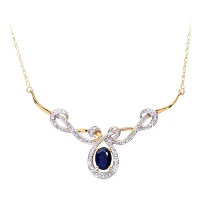 Jewelco London 9ct Yellow Gold Round 5pts Diamond Oval 1.2ct Sapphire Infinity Lavalier Necklace