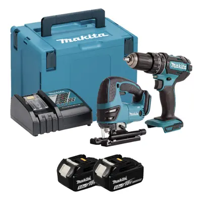 Makita DLX2134TJ Cordless 18V LXT DJV180 Jigsaw, DHP482 Combi Drill Twin Set With 2x5Ah Batts, C