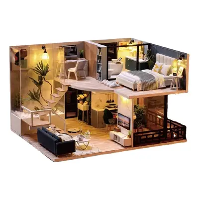 Time Space Sense Innovative Design Double-layer LOFT Assembled Doll House With Furniture