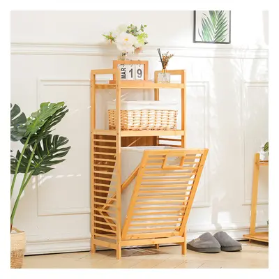 (3-Tier) Bamboo Clothes Storage Shelf Laundry Hamper Basket