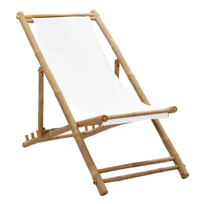 vidaXL Deck Chair Bamboo and Canvas Garden Beach Pool Outdoor Furniture Seat