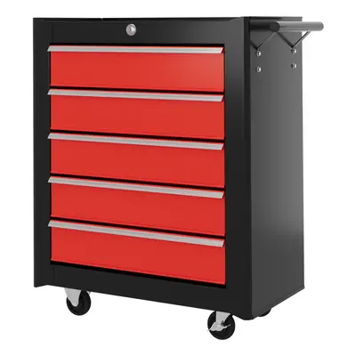 HOMCOM 5-Drawer Tool Chest Steel Lockable Tool Storage Cabinet w/ Wheels Red