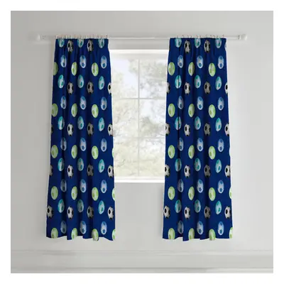 Catherine Lansfield Kids Football 66x72 Inch Lined Pencil Pleat Curtains Two Panels Blue