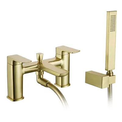 Nes Home Modern Brushed Brass Designer Square Bath Shower Mixer Tap with Handheld Kit