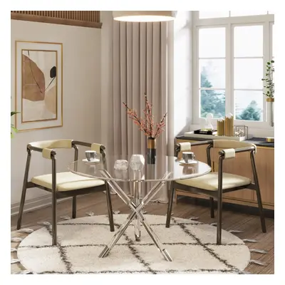 Vidrio 100cm Round Glass Dining Table Silver & Acrylic Legs