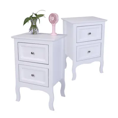 2Pcs Night Bedside Cabinet Table Country Style Bedroom Tables Tier Drawers