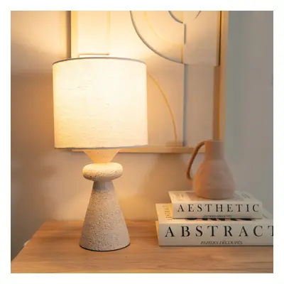 ValueLights Cady Stone Effect Natural Table Lamp with Shade & LED Bulb