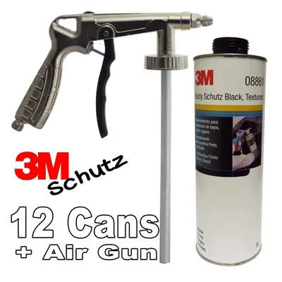 12 x 3M Car Body Schutz Black Underseal 1lt 1lt + Underbody Coating Gun