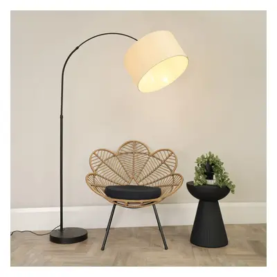 ValueLights Louis Black Arched Floor Lamp with Ochre Woven Shade